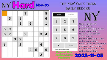 The New York Times Daily Sudoku 2025-11-05 Hard