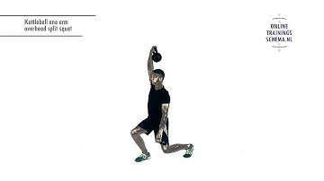 Kettlebell one arm overhead split squat - Onlinetrainingsschema.nl