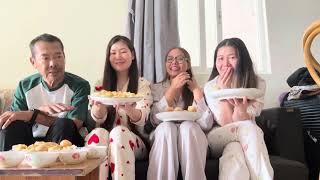 Momo and pani puri challenge and mukbang with mama, chori and bhanjis 