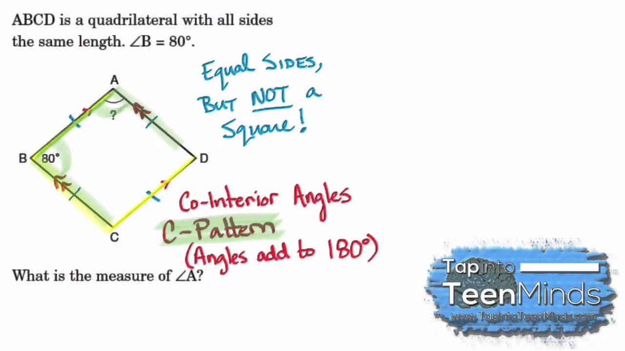 Interior Angles Of A Quadrilateral Rhombus Problem Solving To Find Angles