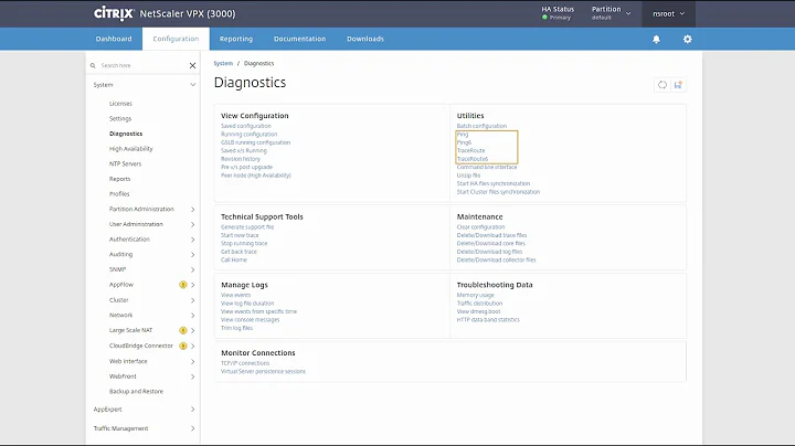 Citrix ADC GUI Diagnostic Tools Overview