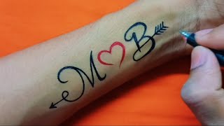 M love B letter tattoo  How to make tattoo on hand  letter MB tatoo  M  and B letter tattoo  YouTube