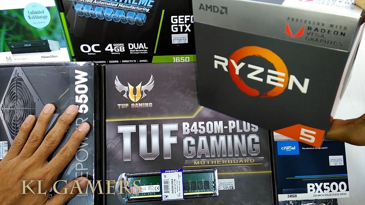 AMD Ryzen 2400G ASUS B450M-PLUS TUF GAMING Crucial BX500 ASUS GTX 1650 550W  Gaming RIG 2019