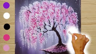 Bright Cherry Blossom Tree How To Paint Whit Cotton Swab Acrylic Painting Landscape For Train