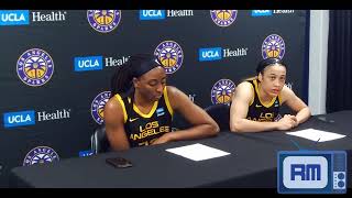 Nneka Ogwumike and Chennedy Carter after Los Angeles Sparks' 85-83 win over Minnesota Lynx | May 29