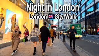 Downtown London Night Walk | 5k 60 | City Sounds