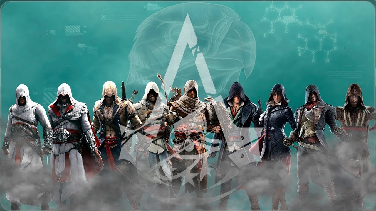 Ассасины все части на русском. Ассасин группа. Ассасин Крид Юниверс. Много ассасинов. Вселенная Assassins Creed.