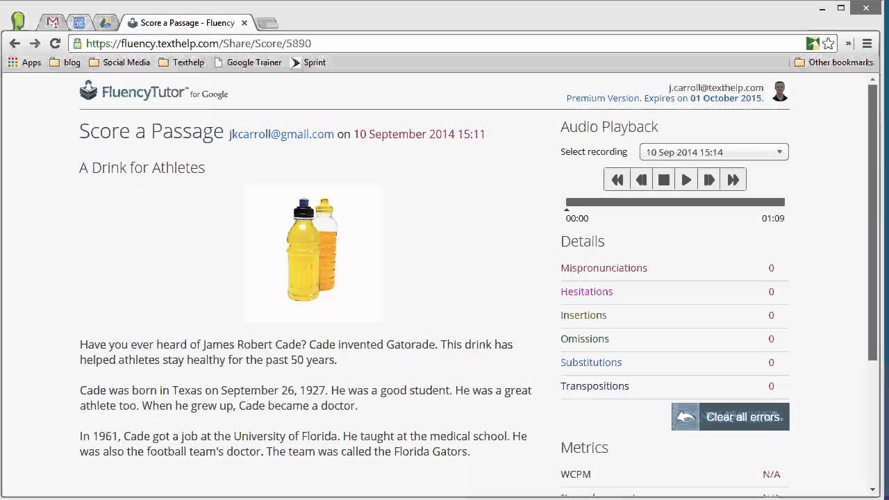 Fluency Tutor for Google - Scoring a Passage