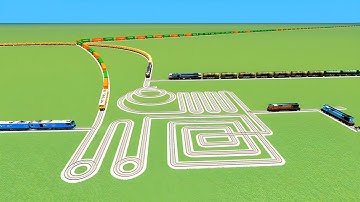 💝SIX TRAINS CROSSIN RISKY SQUARE CIRCLES ZIG ZAG🐍SNAKE TRACK RAILROAD RAILWORK BEANG DRIVE