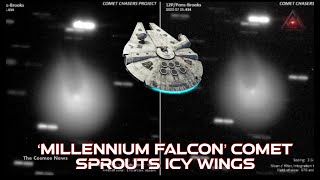 Giant Millennium Falcon Shaped Comet Grows Horns After Ice Volcano Eruption@TheCosmosNews