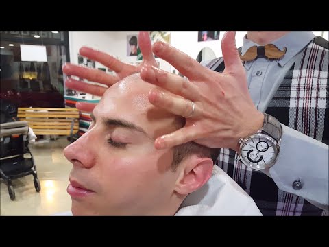 Relaxing Italian Barber Head Massage and Shave -  ASMR Binaural no talking