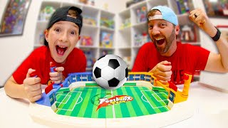 Father & Son PLAY TOY SOCCER GAME! (Trick Shot Goals! )