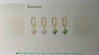 ANDYWEN 925 Sterling Silver Gold Tree Cactus Zircon CZ Pendiente Drop Earring Crystal Piercing Clips