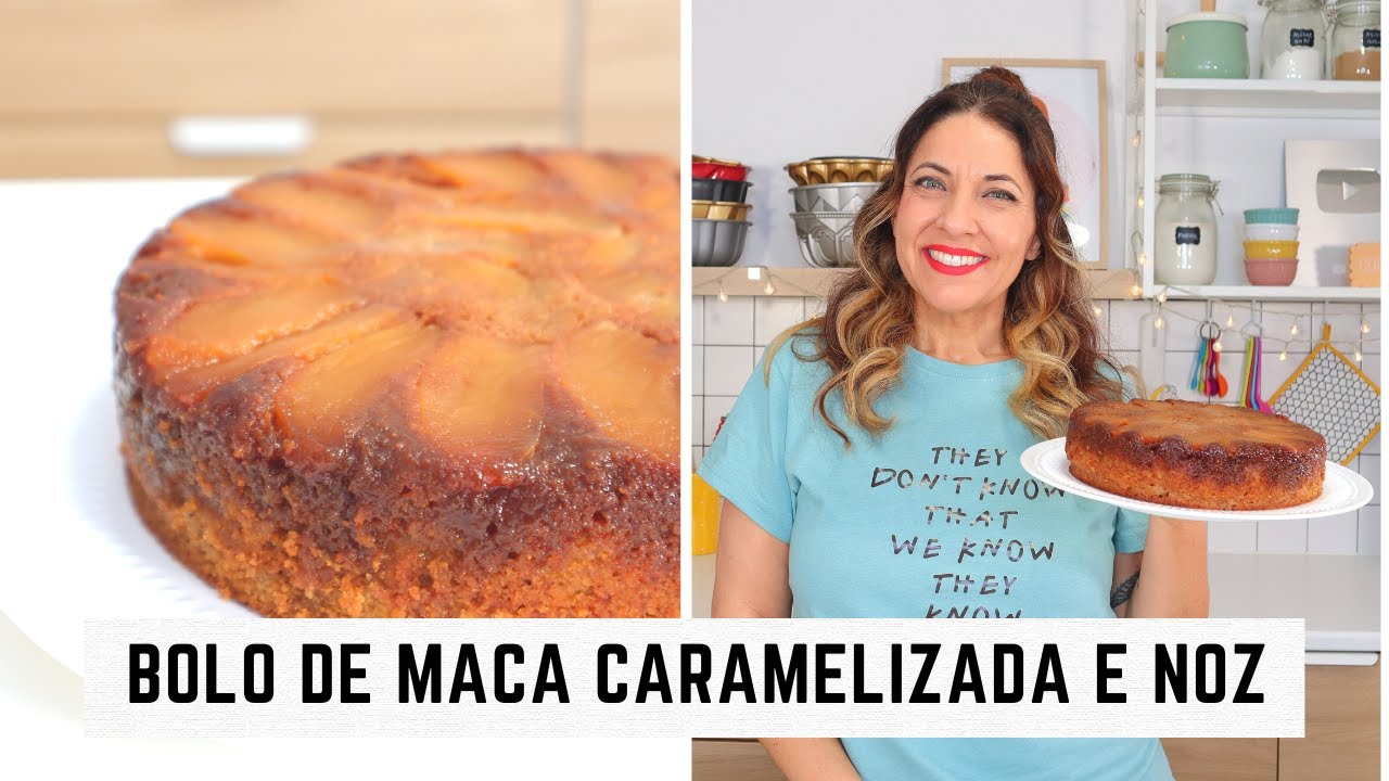 Bolo de maçã caramelizada e noz