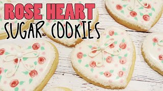 Beautifully Simple Rose Pattern Heart Shaped Sugar Cookies on Kookievision