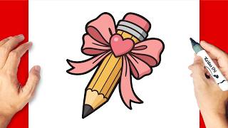 HOW TO DRAW A CUTE PENCIL WITH A BOW ✏️🎀 | EASY STEP-BY-STEP DRAWING