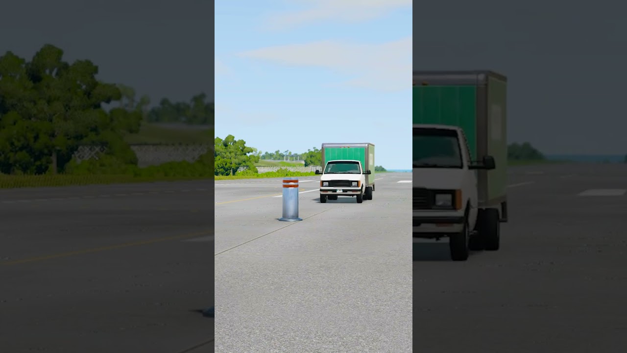 Truck vs Bollard Barrier Crash