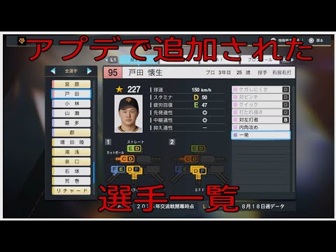 【プロ野球スピリッツ2025】8月25日にアップデートで追加された選手全能力一覧 【アップデート】