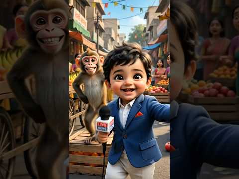 🐵 Breaking News! Monkey Stole All the Bananas 😂 | Cute Indian AI Baby Reporter #shorts