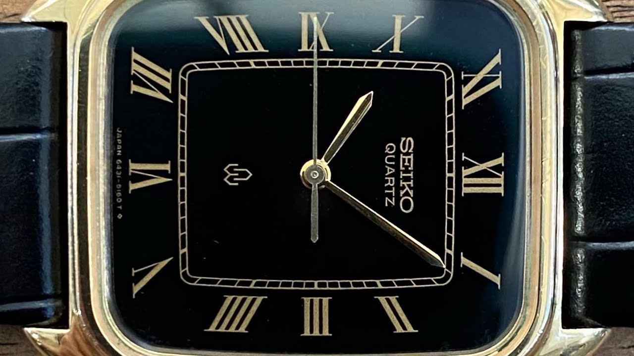 ヴィンテージ SEIKO 6431 黒文字盤 ローマン スクエア 1982年製 Vintage October 1982 Solid Gold Plated Seiko Quartz Tank 6431-5080