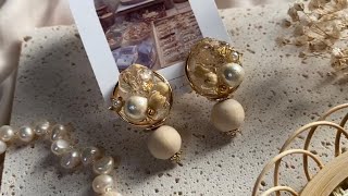 【ころん♡】つぼみをそのまま乗せちゃうコロコロイヤリング| resin handmade accessory cotton perl