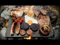 Biggest bushcraft mixed grill cooked on a rock