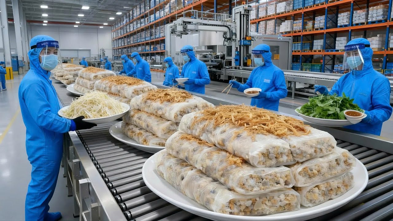 Inside the Factory: The Traditional Vietnamese Morning Steamed Rice Roll Production Process
