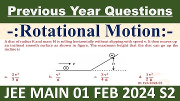 A disc of radius R and mass M is rolling horizontally without slipping with speed v. It then moves