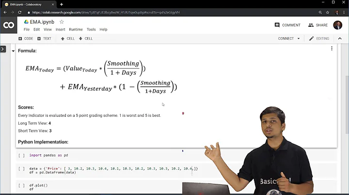 Learn Exponential Moving Average (EMA) using Python on Google Colab