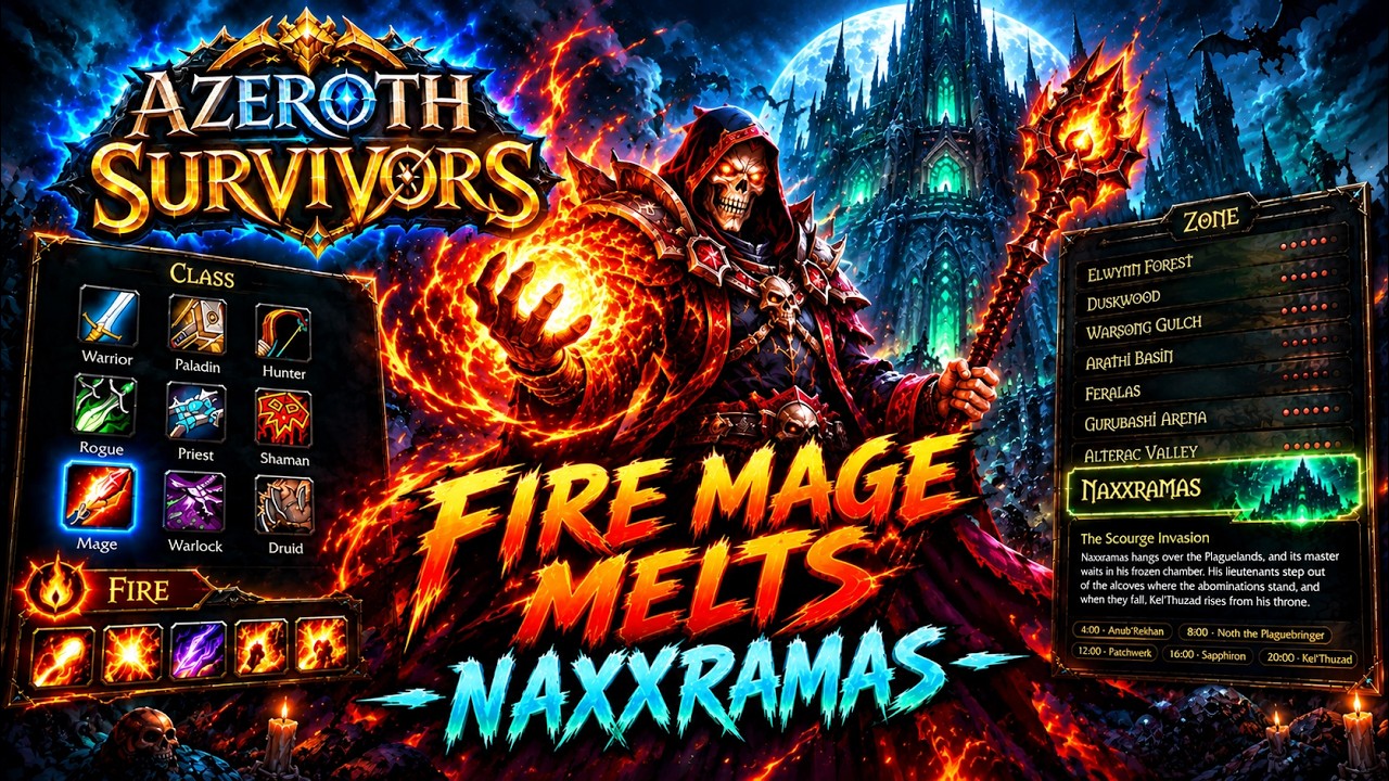 Exeful Tv's full Fire Mage Naxxramas run in Azeroth Survivors — S-tier clear speed in the endgame zone