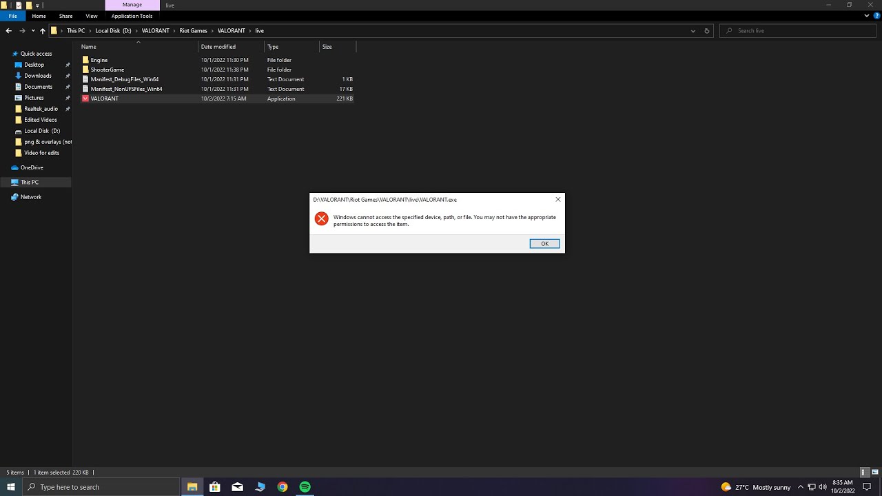 Valorant windows cannot access the specified device path or file