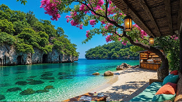 ✨Tranquil Beach Café Escape | Smooth Morning Jazz & Gentle Ocean Sounds for Focus, Peace and Energy