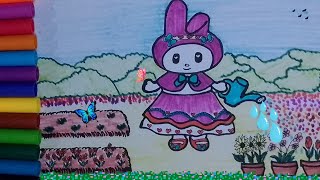 Stepbystep Drawing Adorable MY MELODY Watering Plants|Marker Art