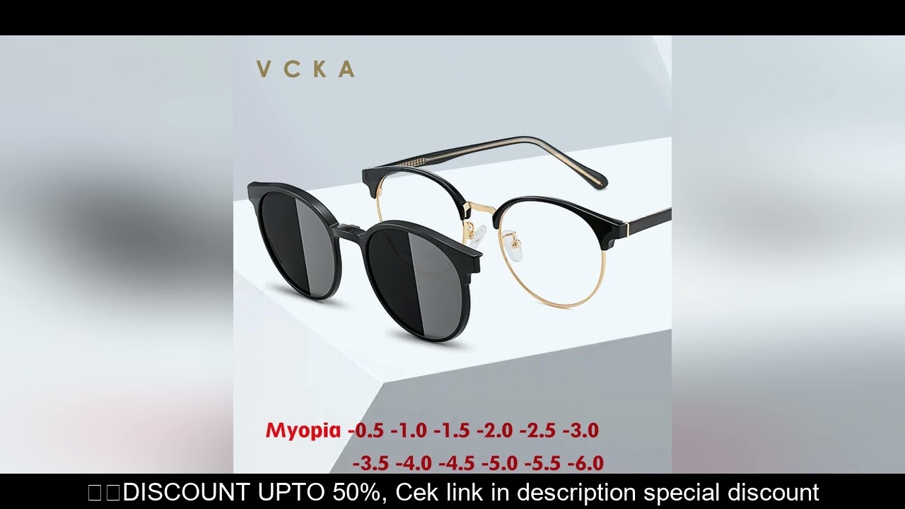 VCKA Magnetic Myopia Polarized Sunglasses Men Women 2 in 1Clip On Glasses Round Frames Optical Lense
