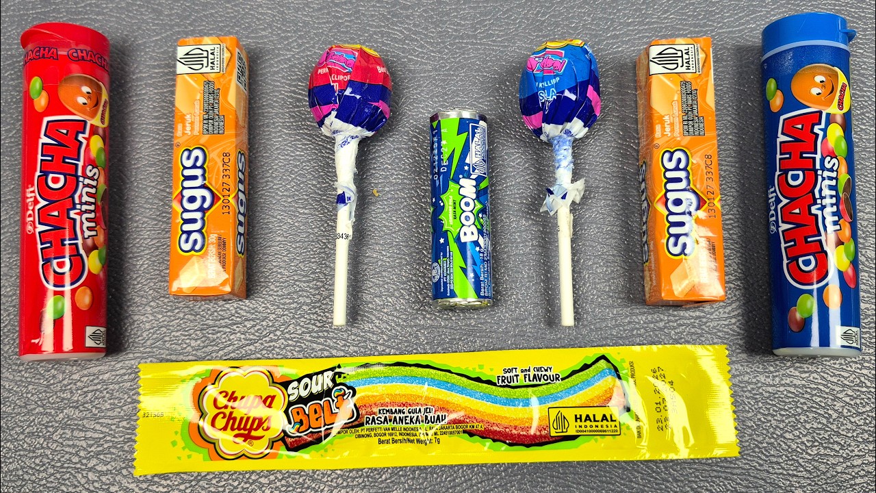 satisfying candy ASMR with giant rainbow lollipops, olorful candies, and crunchy unboxing sounds 🍭