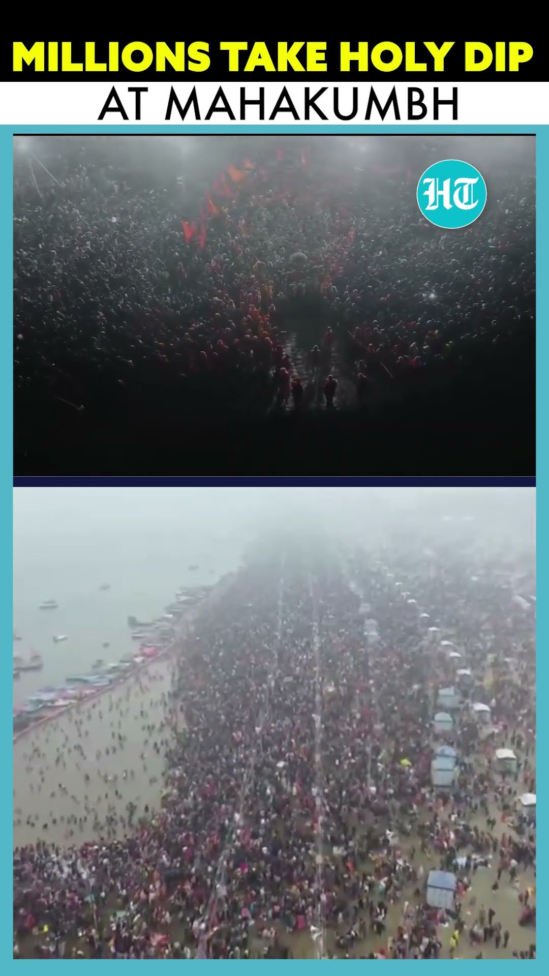 Mahakumbh: Drone View Of Massive First Shahi Snan In Prayagraj #ytshorts #mahakumbh2025