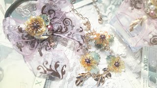 向日葵アンティーク可愛い✨秋夏アクセサリー♡ワイヤーレジンSunflower resin accessories