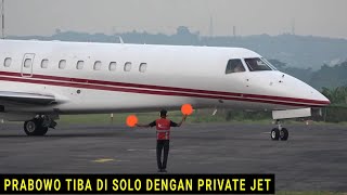 Kedatangan Pesawat Jet Pribadi Membawa Menhan Prabowo di Bandara Adi Soemarmo Solo Hadiri Undangan