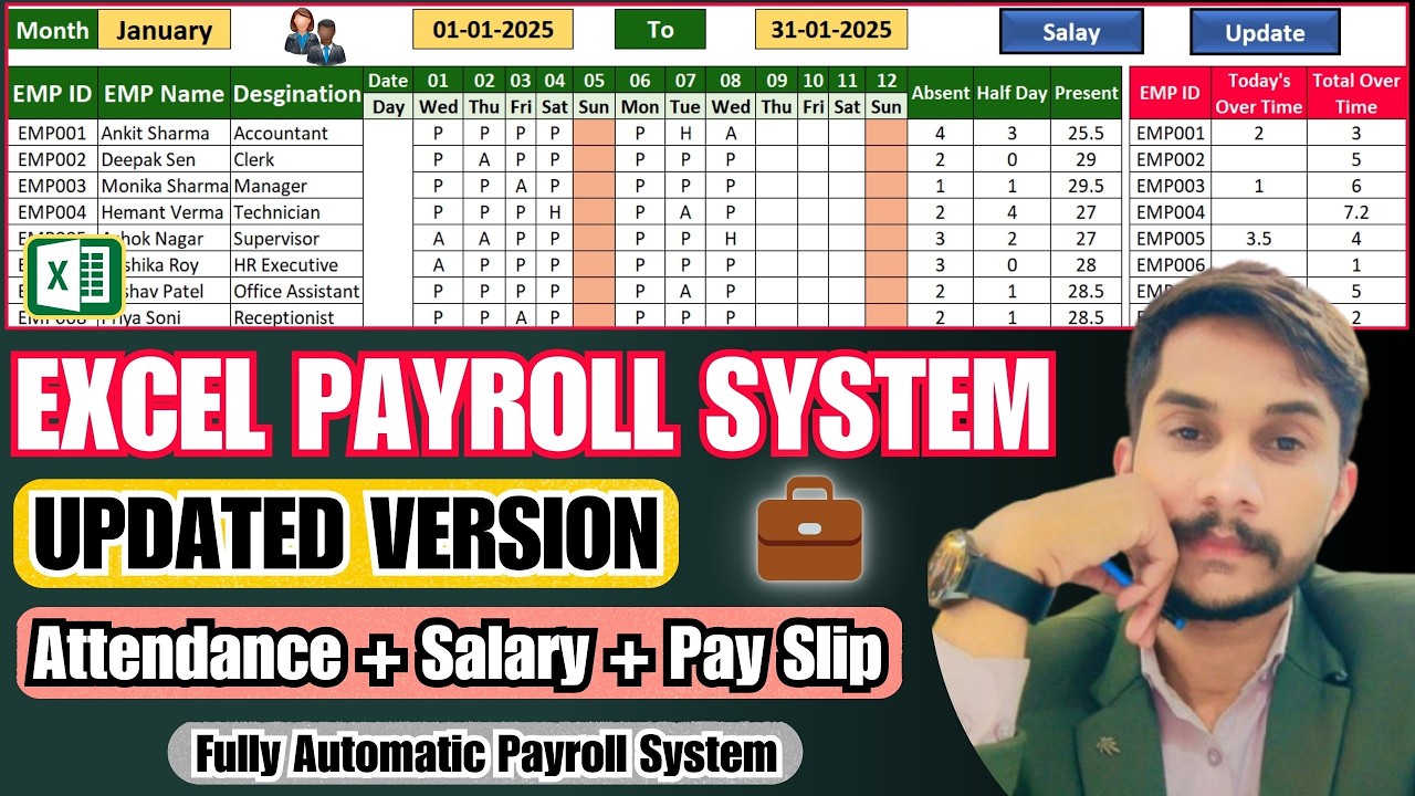 👉 Excel Payroll System UPDATED 💼 | Attendance, Overtime & Salary Slip ...