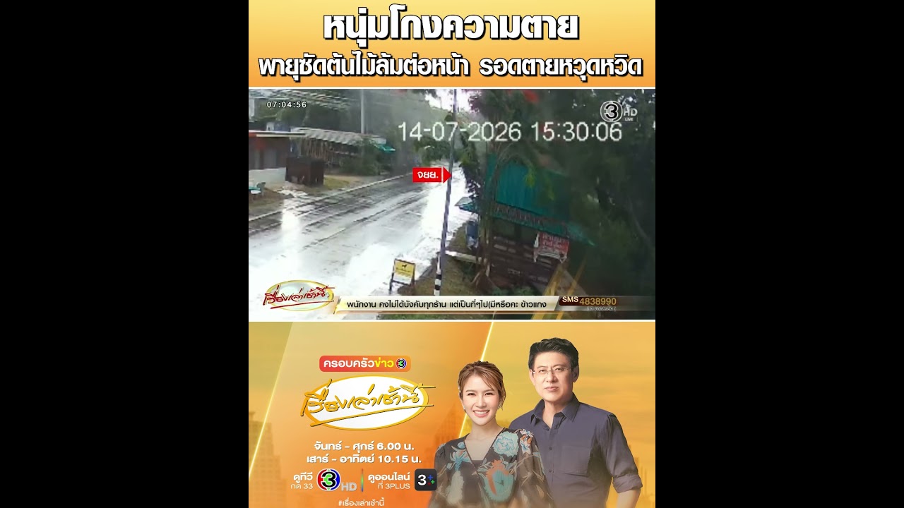 หนุ่มโกงความตาย พายุซัดต้นไม้ล้มต่อหน้า รอดตายหวุดหวิด