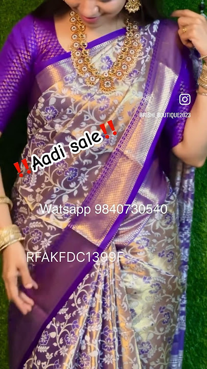Aadi sale. Rs.1299  only.Semi silk sarees at unbelievable price . 9840730540
