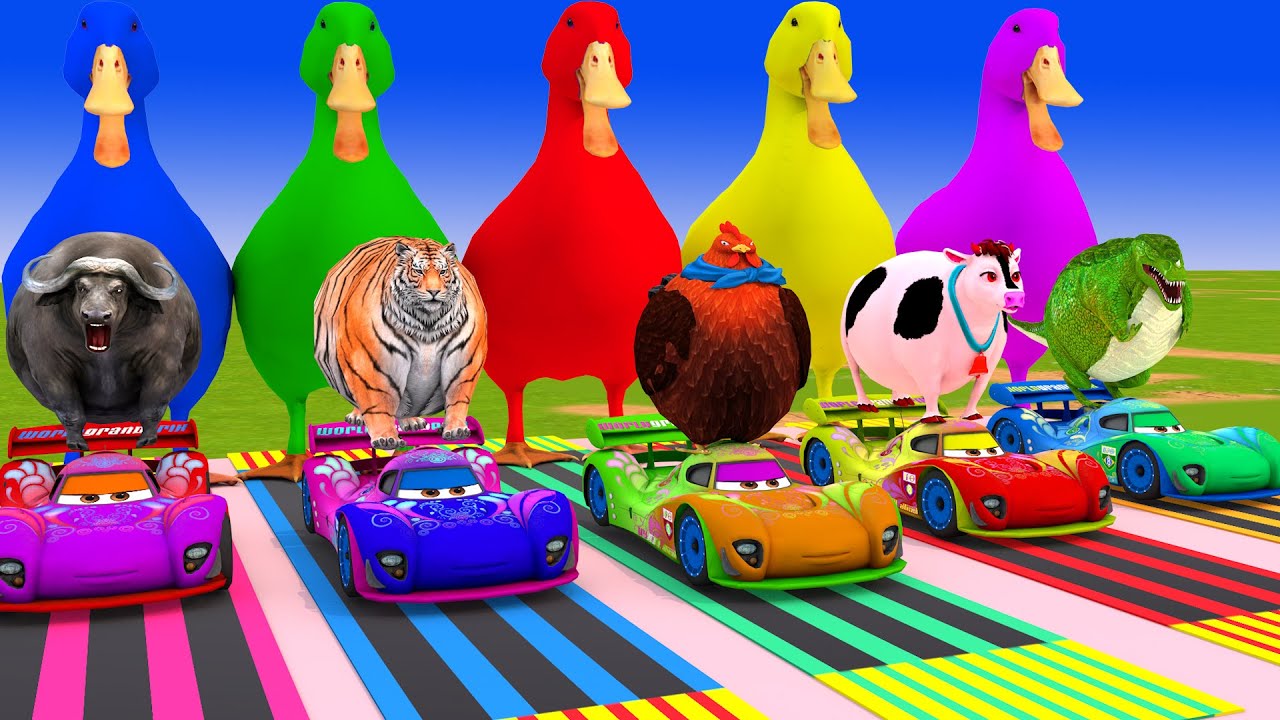 Long Slide Game With Cow Elephant Gorilla Hippopotamus Tiger - 3d Animal Game - Funny 3d Animals