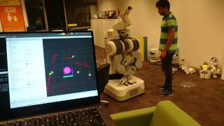 PR2 tracking legs with his head at the magic lab