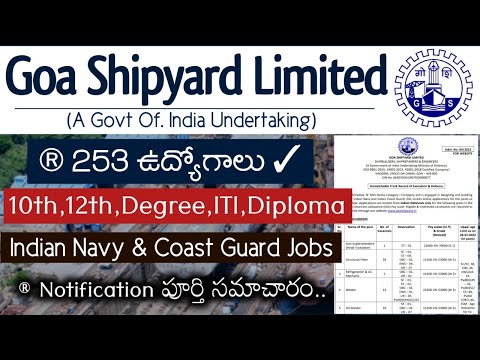Goa Shipyard Recruitment 2022 | 10th Pass | 253 Posts | Goa Shipyard Limited Notification telugu
