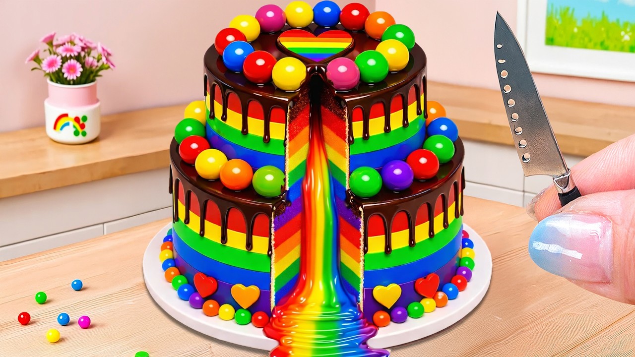 Magical Rainbow Waterfall Lava Cake 🌈 99+ Creative Miniature Rainbow Ideas 💖 The Cake Corner