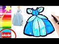 How to drawing and painting princess disney gown cinderella for kids and kindergarten || Menggambar