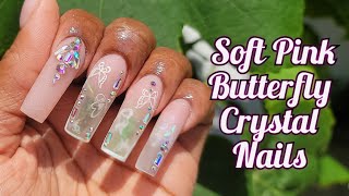 Shimmery Pink Holo Glass Butterfly Nails | Working on Myself | Dainty Bling Nails screenshot 5