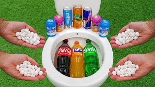 Mentos VS Popular Sodas !! Fanta, Coca Cola, Sprite, Red Bull, Fuse Tea and Mentos in the toilet