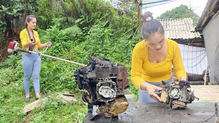 Repairing and restoring the entire burnedout lawn generator engine of the farmer