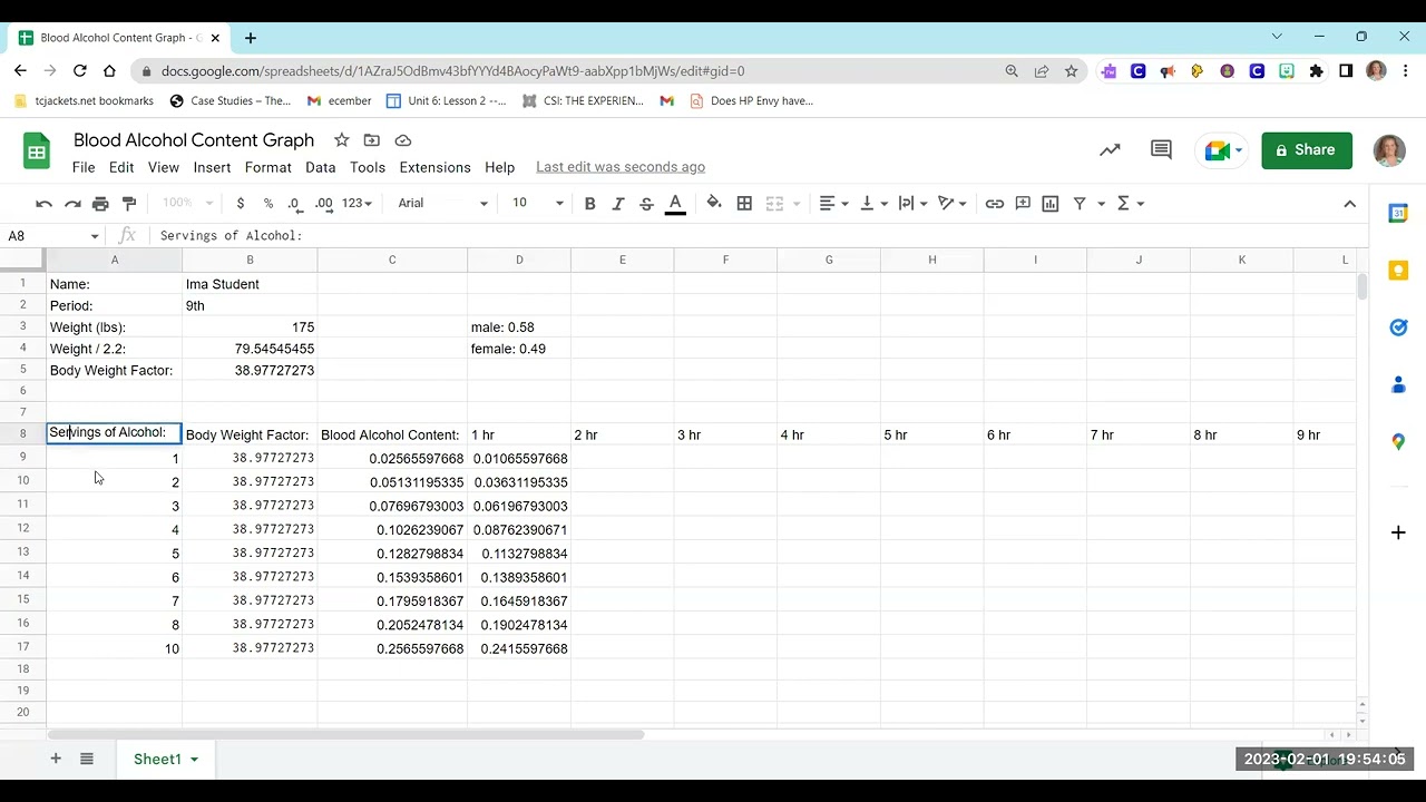 Using Google Sheets To Calculate Blood Alcohol Content Over Time YouTube Using Google Sheets To Calculate Blood Alcohol Content Over Time YouTube